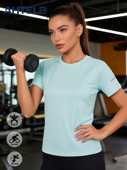 Shein AHTELB Camiseta de mujer de secado rápido con cuello redondo y manga corta