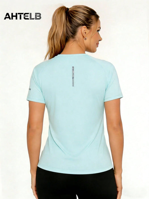 Shein AHTELB Camiseta de mujer de secado rápido con cuello redondo y manga corta
