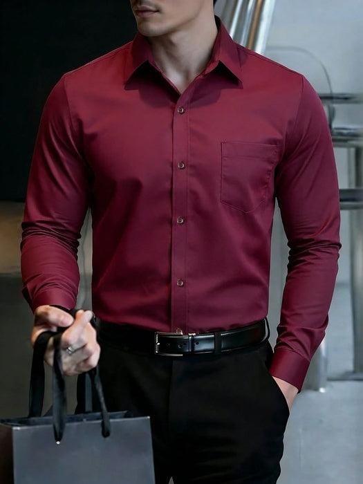 Shein Calvornis Camisa de manga larga casual de un solo pecho de unicolor para hombre