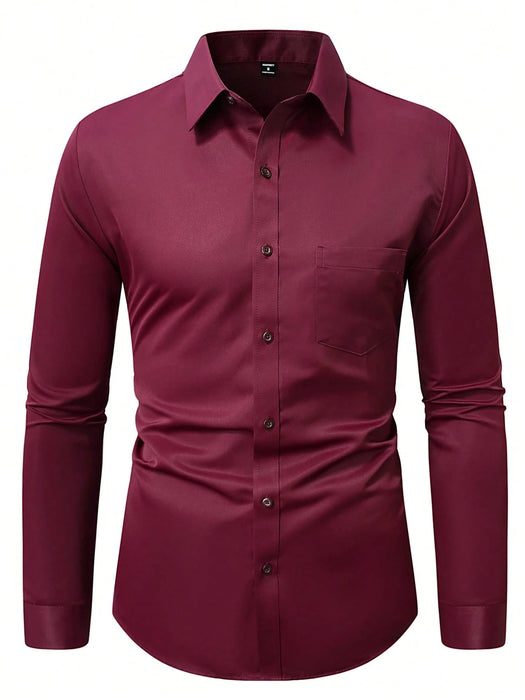Shein Calvornis Camisa de manga larga casual de un solo pecho de unicolor para hombre