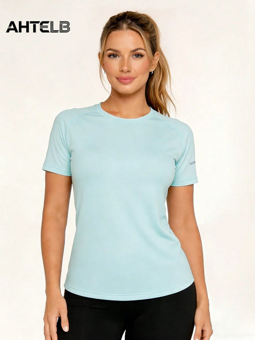 Shein AHTELB Camiseta de mujer de secado rápido con cuello redondo y manga corta