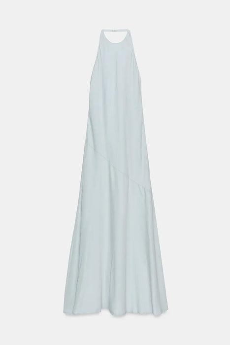 Zara Vestido halter fluido azul claro para mujer