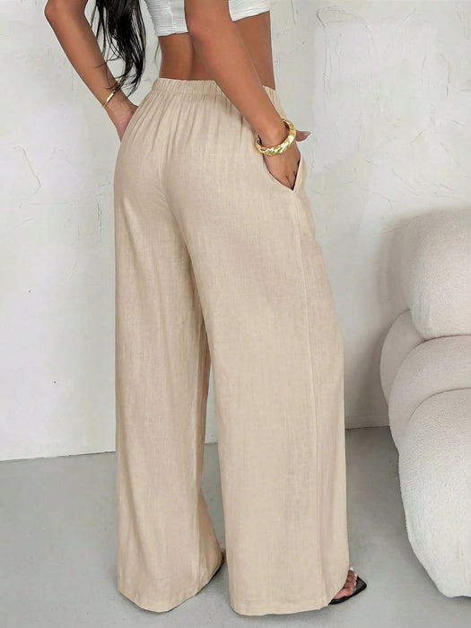 Pantalones casuales de lino de talle bajo y pierna recta para mujer