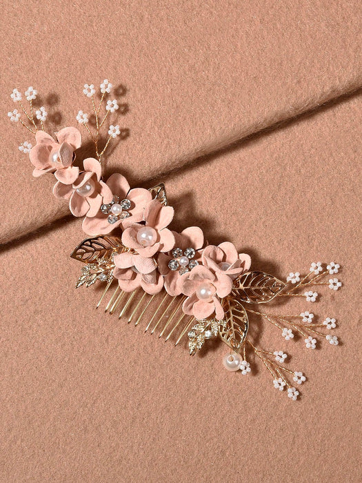 Shein 1 peine elegante para mujer con perlas de imitación y decoración floral