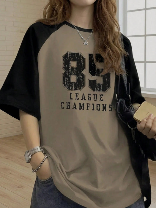 SHEIN Camiseta deportiva de manga corta con cuello redondo, estilo Y2K, informal y veraniega para mujer