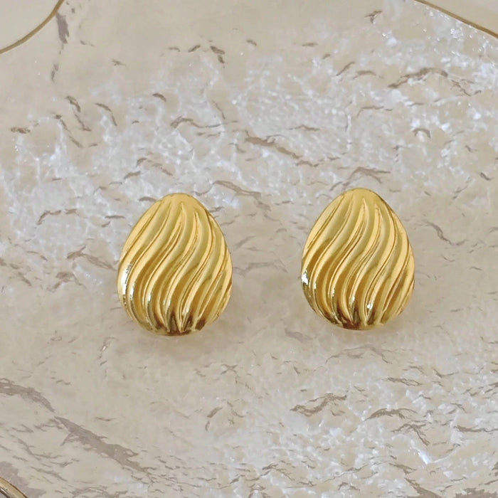 Pendientes de botón con forma de frijol ovalado a rayas para mujer