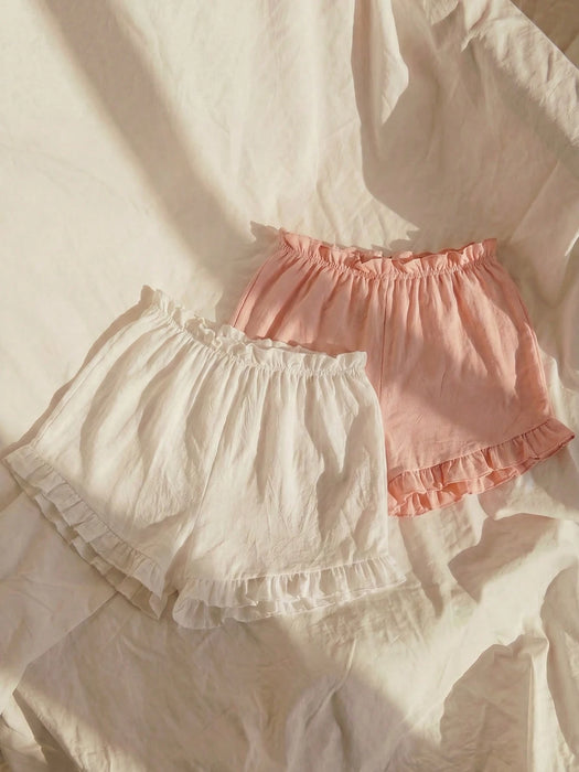 SHEIN Lullawish Conjunto de 2 piezas de pantalones cortos estilo bohemio con volantes en el bajo