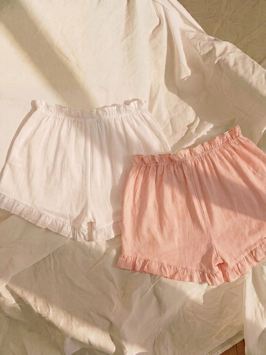 SHEIN Lullawish Conjunto de 2 piezas de pantalones cortos estilo bohemio con volantes en el bajo