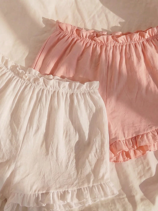 SHEIN Lullawish Conjunto de 2 piezas de pantalones cortos estilo bohemio con volantes en el bajo