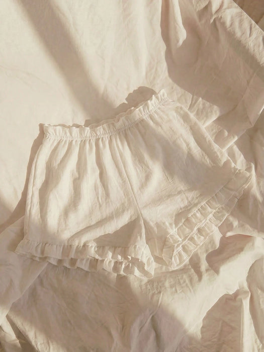 SHEIN Lullawish Conjunto de 2 piezas de pantalones cortos estilo bohemio con volantes en el bajo