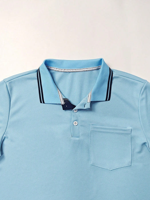 SHEIN Manfinity Dauomo Conjunto de polo para hombre, color liso con ribete en contraste y pantalones cortos