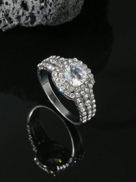 Shein 1 Anillo De Boda De Piedra Principal De Moda Para Mujer, Glamuroso Y Lujoso