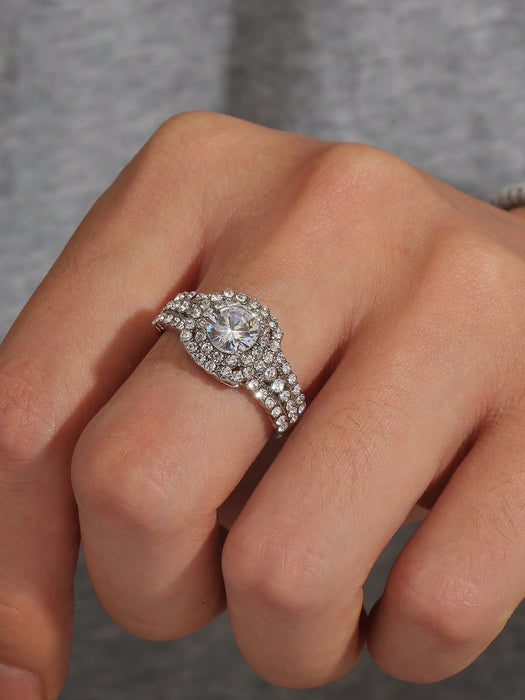 Shein 1 Anillo De Boda De Piedra Principal De Moda Para Mujer, Glamuroso Y Lujoso