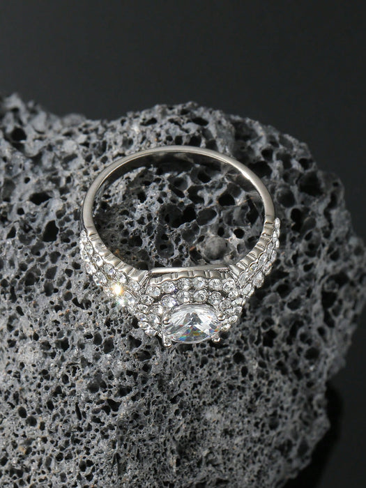 Shein 1 Anillo De Boda De Piedra Principal De Moda Para Mujer, Glamuroso Y Lujoso