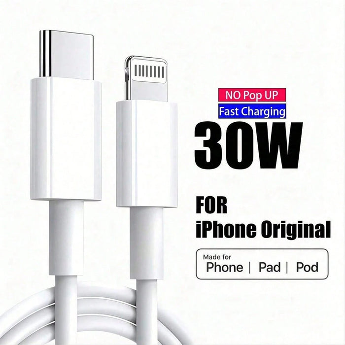 Cable de carga rápida PD de 3,3 pies/100 cm, 30 W, compatible con iPhone