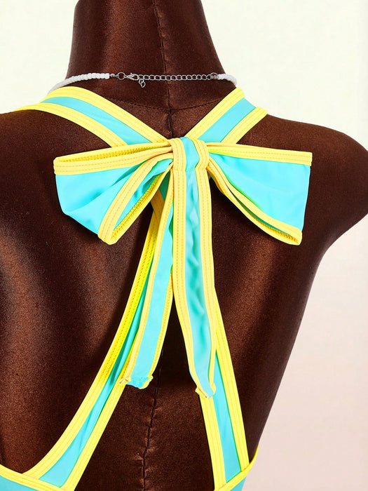SHEIN Amplova Traje de baño de una pieza para mujer, azul claro, verano, estilo retro años 70