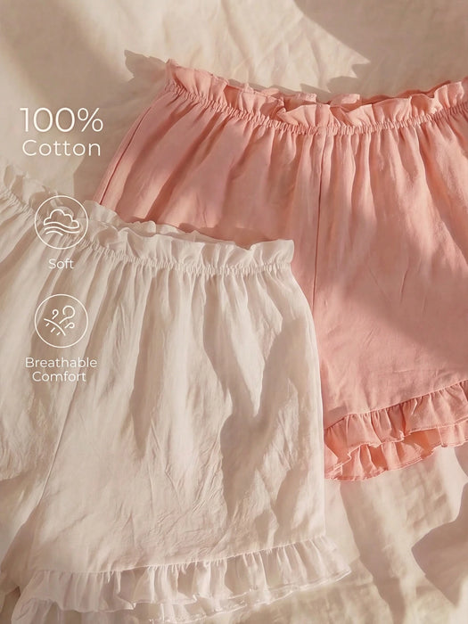 SHEIN Lullawish Conjunto de 2 piezas de pantalones cortos estilo bohemio con volantes en el bajo