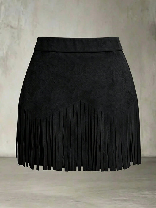 Minifalda de mujer estilo retro occidental de ante sintético con flecos