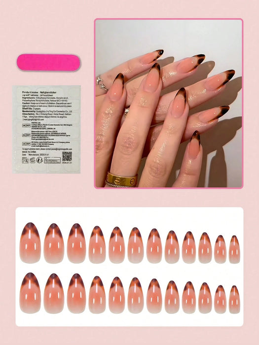 Shein 24 pegatinas para uñas medianas con forma de almendra, estampado de leopardo