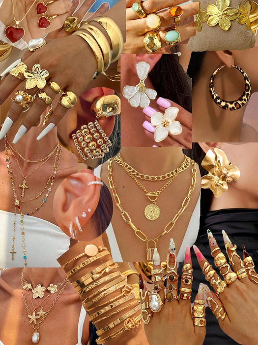 Shein Conjunto de 15 piezas de Joyería Todo en Uno de Estilo Elegante Old Money Vintage de diseños aleatorios