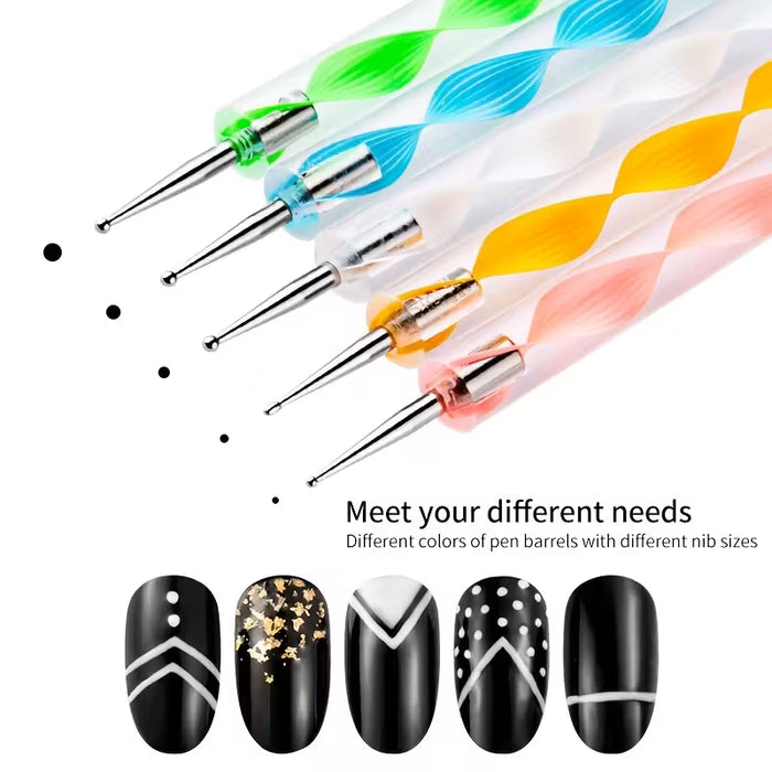 Pluma de Manicura con Doble Cabezal de Puntos de Flor y de Cuentas