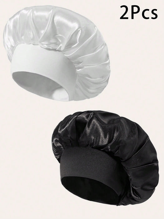 SHEIN Awegeo 2 Gorros de satén de color liso para mujer cómodos e informales para el cuidado del cabello en casa