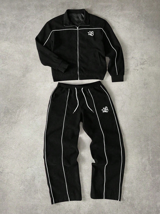 SHEIN STYNVO Manfinity Streetrush Traje casual para hombre, chaqueta de manga larga y pantalón con estampado