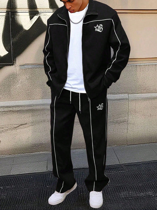SHEIN STYNVO Manfinity Streetrush Traje casual para hombre, chaqueta de manga larga y pantalón con estampado