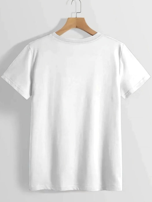 Camiseta holgada con estampados planos de corazones y perlas para mujer
