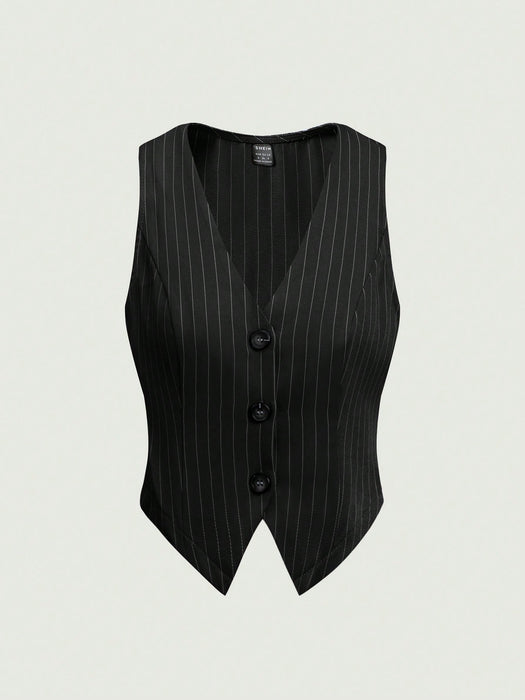 SHEIN Sweetra Chaleco de traje a rayas