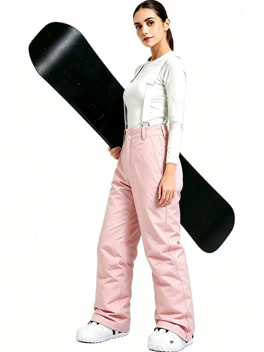 1 pieza Pantalones de snowboard holgados para mujer, estilo deportivo, con tirantes desmontables