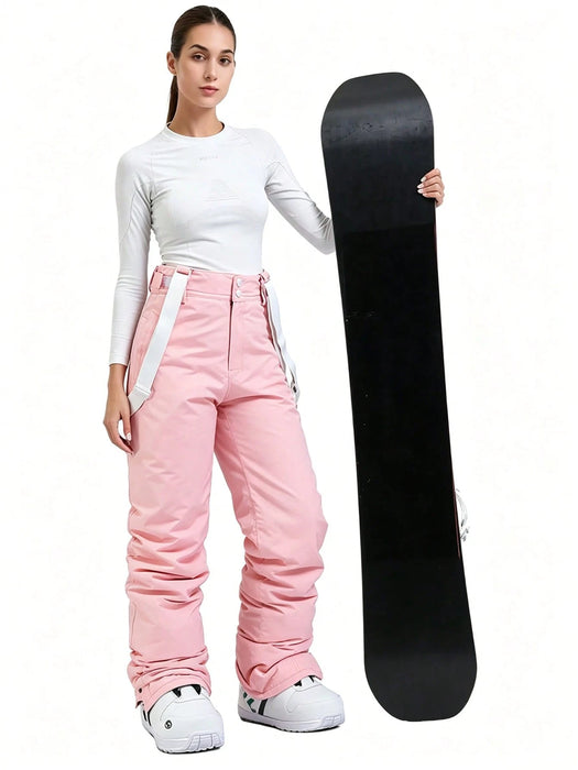 1 pieza Pantalones de snowboard holgados para mujer, estilo deportivo, con tirantes desmontables