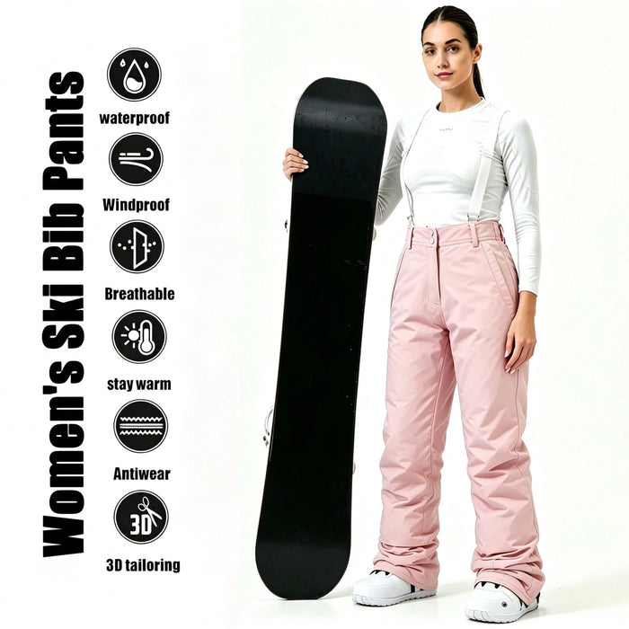 1 pieza Pantalones de snowboard holgados para mujer, estilo deportivo, con tirantes desmontables
