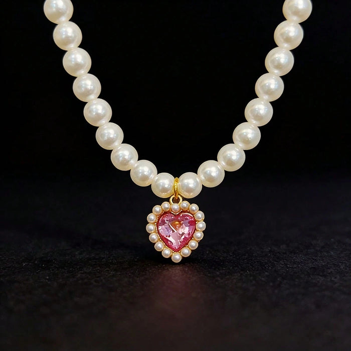 Collar de perlas y piedras preciosas con forma de corazón para mascotas