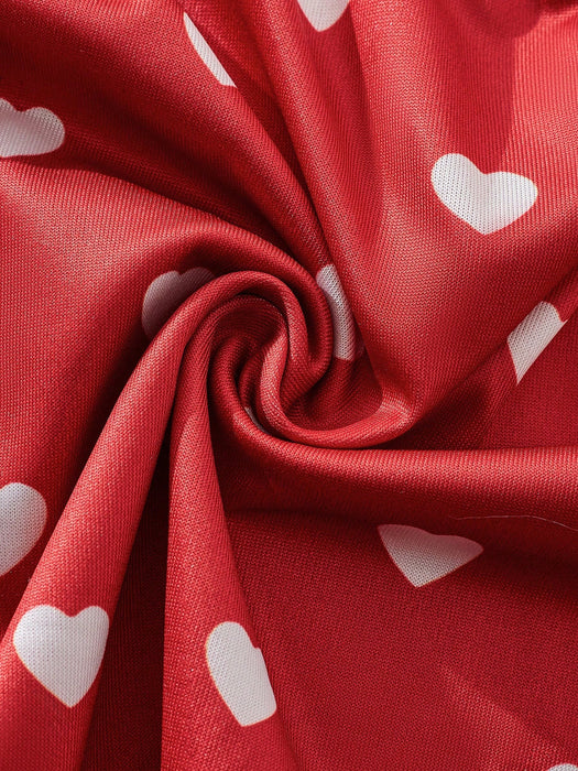 Shein Conjunto de pijama de corazones para mujer de 2 piezas, color rojo