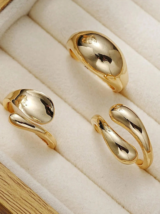 3pcs de anillos anchos de metal, elegantes, diseño asimétrico
