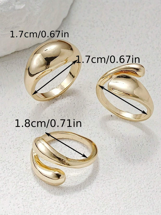 3pcs de anillos anchos de metal, elegantes, diseño asimétrico