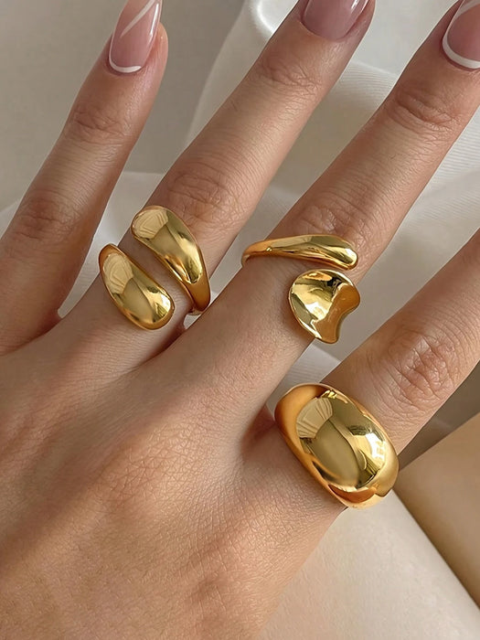 3pcs de anillos anchos de metal, elegantes, diseño asimétrico