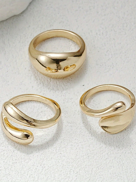 3pcs de anillos anchos de metal, elegantes, diseño asimétrico
