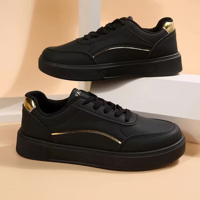 Zapatillas casuales cómodas unisex, en negro y dorado de skate atléticas clásicas vintage