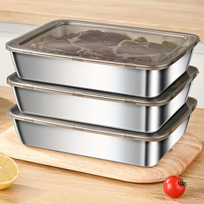 6 Bandejas Grandes de Acero Inoxidable con Tapas, Forma Rectangular, Fáciles de Limpiar