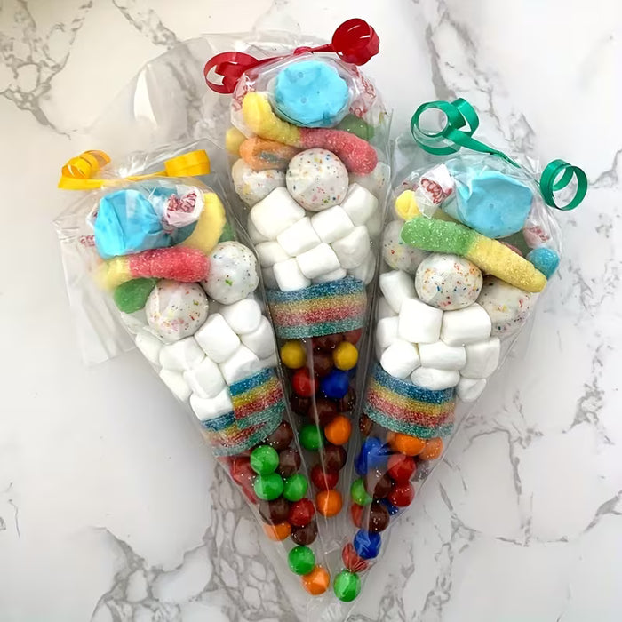 50 piezas Bolsa de Dulces DIY, Bolsa de Almacenamiento Cónica Transparente