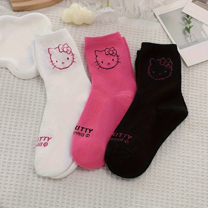 Shein 3 Pares de Calcetines de Mujer de Media Caña con Letras Hello Kitty