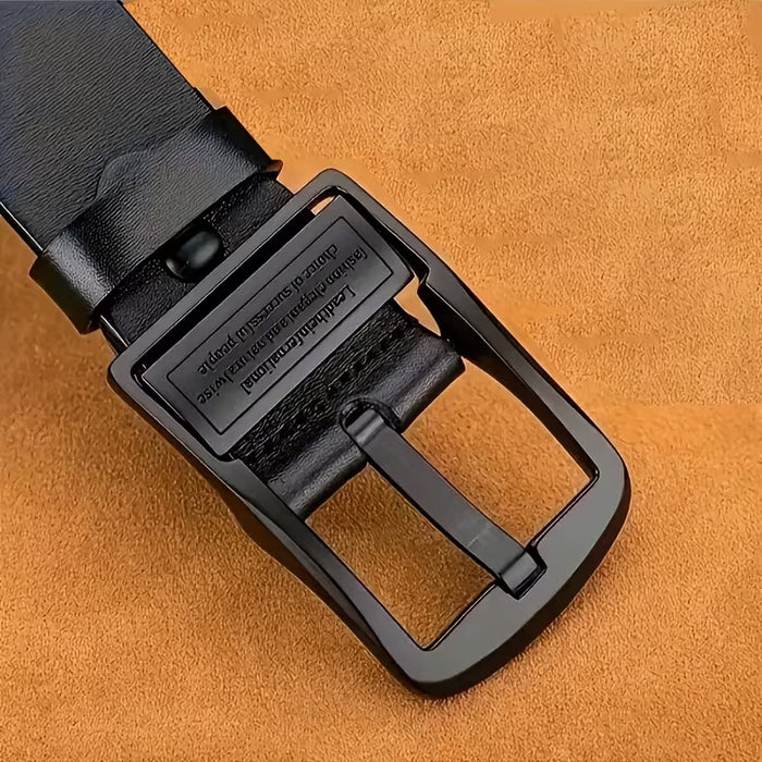 Cinturón de Cuero Genuino para Hombre, Negro Clásico, Estilo Business y Casual