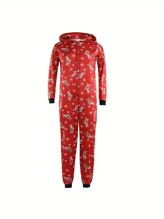 Pijama de una pieza con capucha y diseño de ciervo, ideal para fiestas de Navidad para niños
