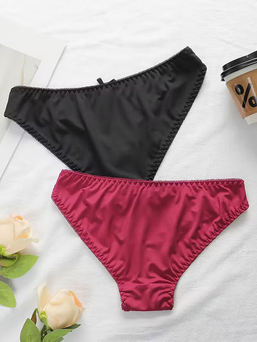 2 piezas de bragas de satén sólidas sin costuras, bragas íntimas elásticas