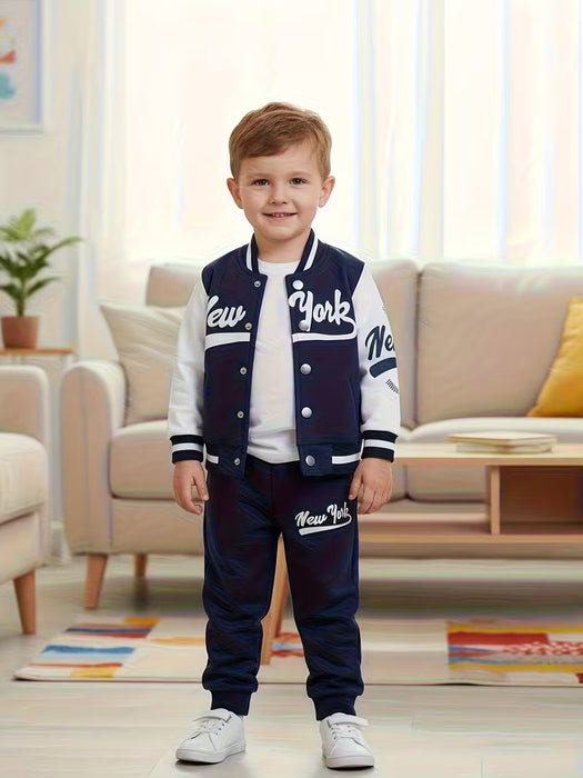 Conjunto de chaqueta y pantalones largos para niño pequeño, estampado de letras