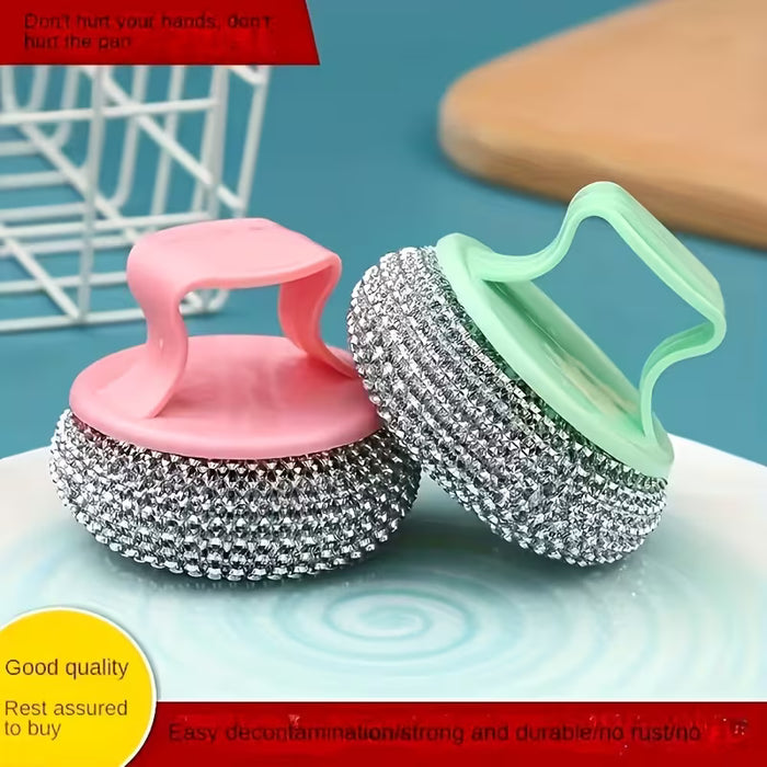 Cepillo de fregar de acero inoxidable con mango de esponja ergonómico de color alatorio