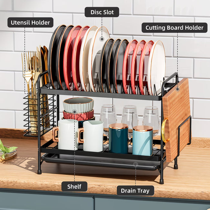 1pc Escurridor de Platos de 2 Niveles para Utensilios de Cocina