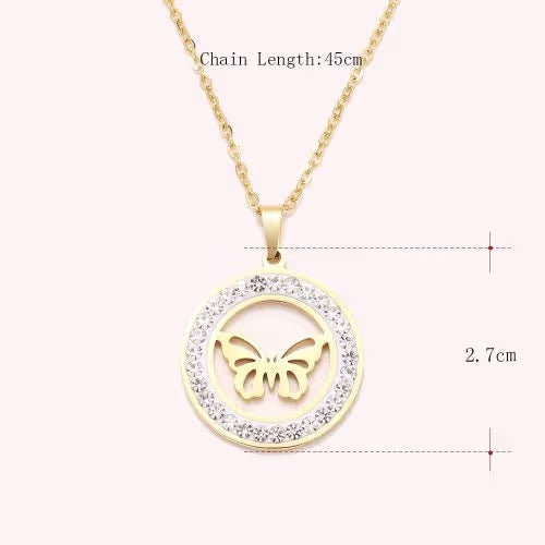 Collar de mariposa de titanio genuino con diamantes simulados